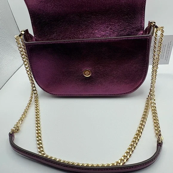 Kate Spade Dark Raspberry Krista Metallic Chain Flap Crossbody - Picture 3 of 4